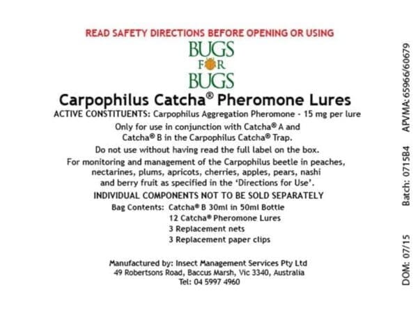 Carpophilus Catcha Trapping System label