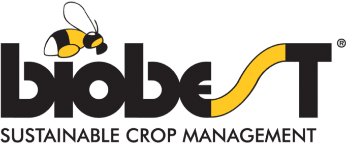 Biobest logo with bee illustration, promoting sustainable crop management.