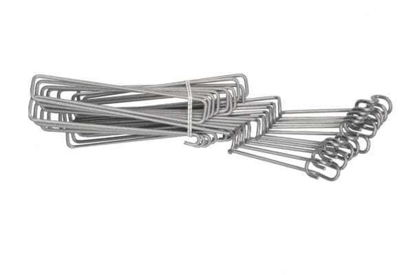 Bundle of silver wire frame stakes secured with a twist tie.